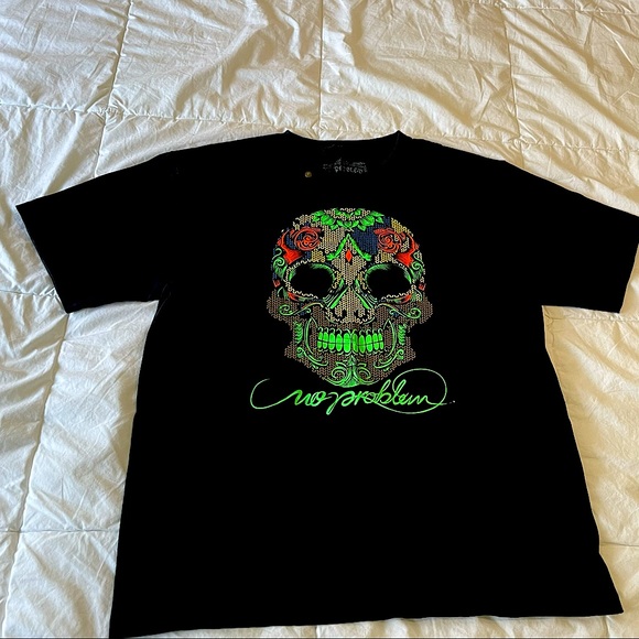 No Problem Mexico Day of The Dead Neon Skull Black T Shirt - Picture 2 of 12
